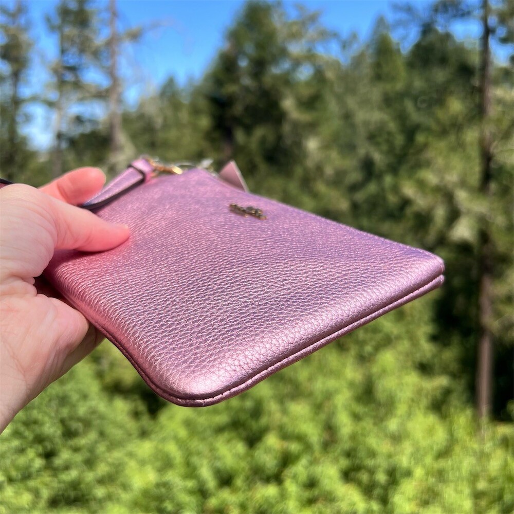 COACH Small Corner Zip Wristlet Wallet Pink Metallic Pebble Leather C7215 NWT - Picture 4 of 11